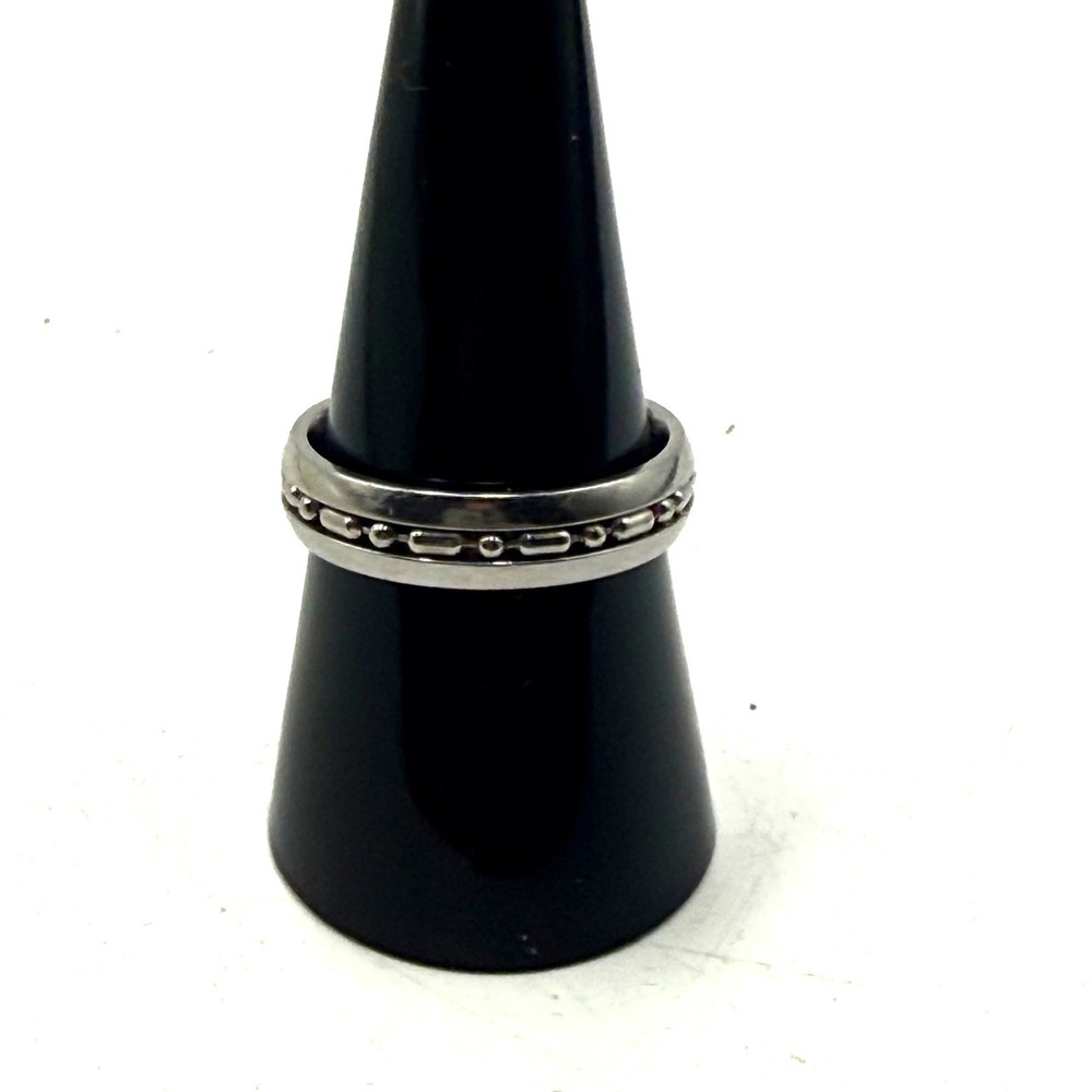 Vintage Silver Tone Industrial Bead and Bar Textured Band Ring Size 8.25